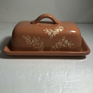 Pier 1 Floral Terracotta Stoneware Butter Dish